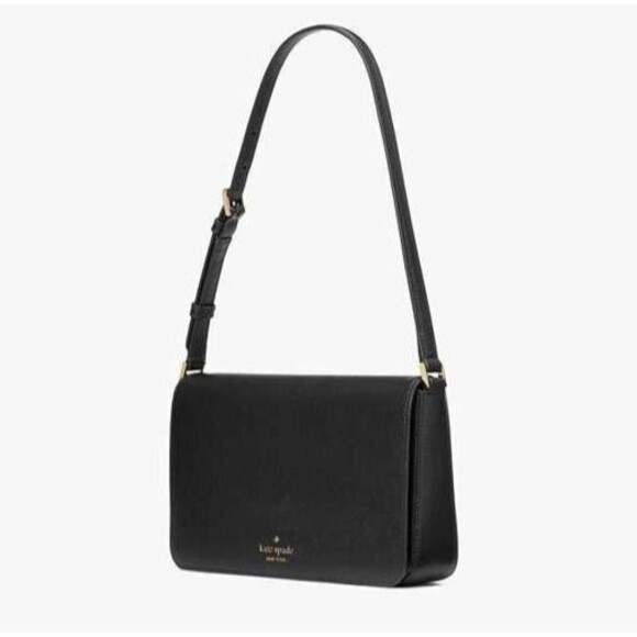 New Kate Spade Staci Flap Shoulder Bag Saffiano Leather Black - Picture 2 of 5